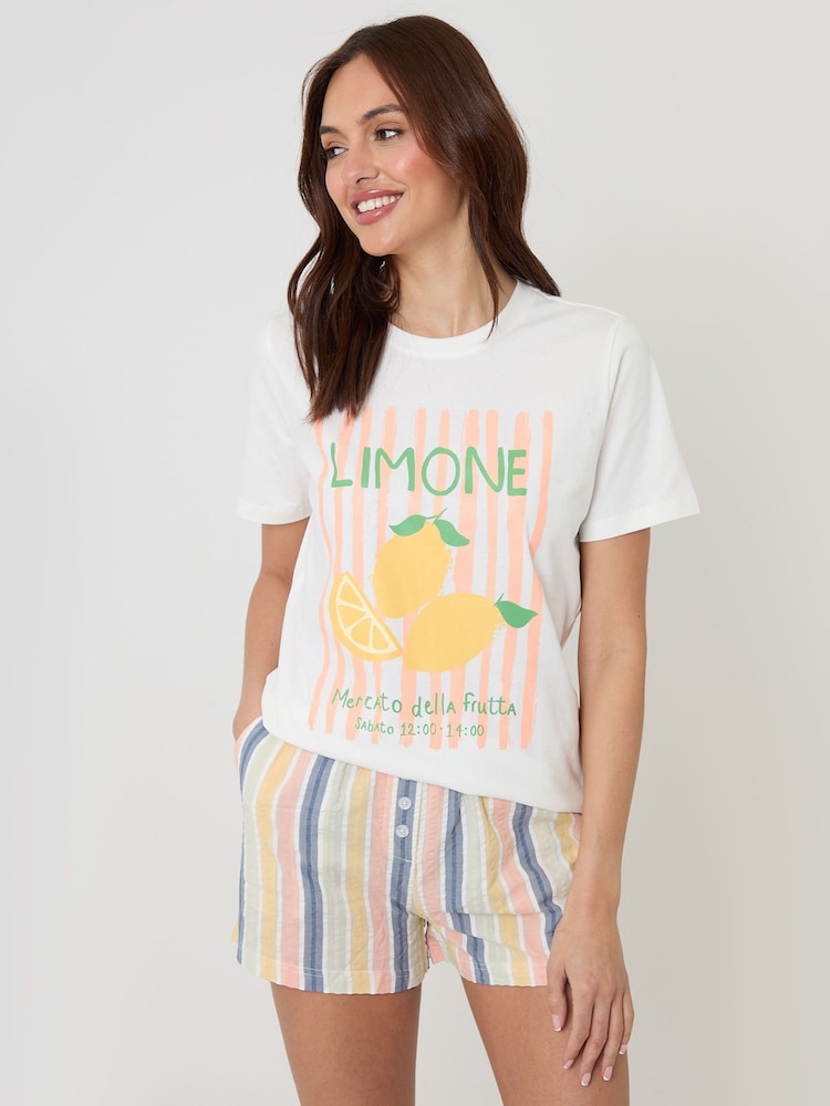 Threadbare Lemonade Graphic Print Short Cotton Pyjama Set - صورة 1 من 5