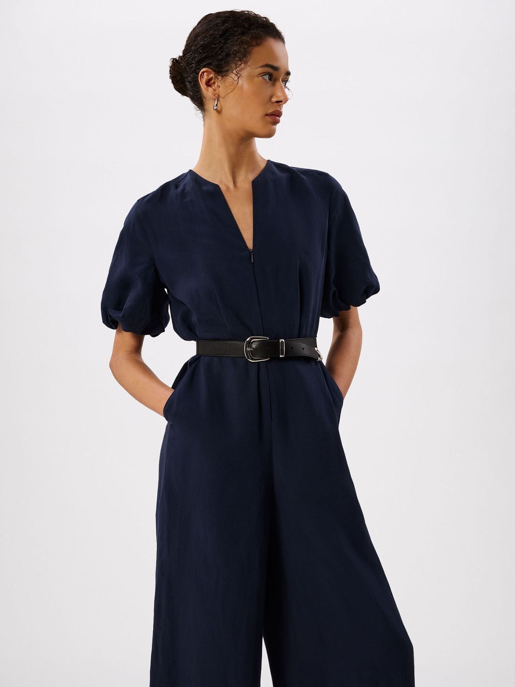Buy Whistles Blue Linen Blend Tie Waist Jumpsuit from the Next UK