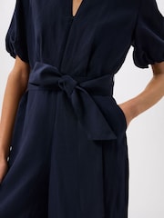 Whistles Blue Linen Blend Tie Waist Jumpsuit - Image 4 of 4