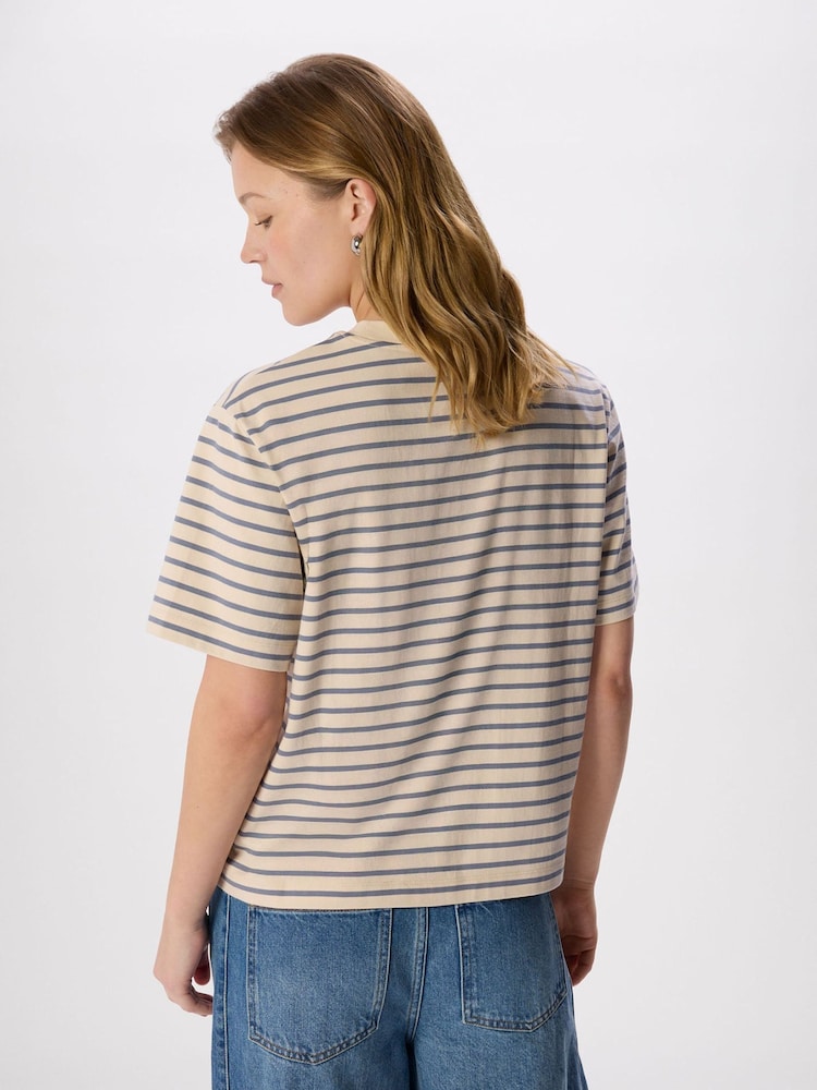 Whistles Blue Stripe Relaxed Cotton T-Shirt - Image 2 of 5