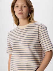 Whistles Blue Stripe Relaxed Cotton T-Shirt - Image 4 of 5