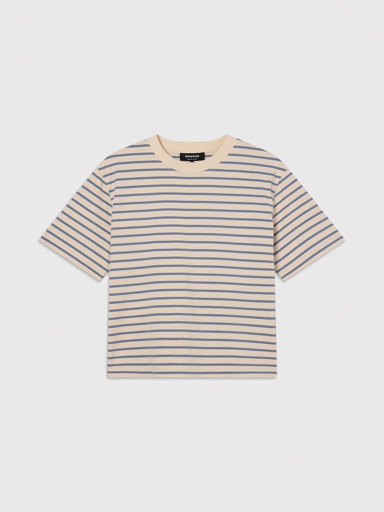 Whistles Blue Stripe Relaxed Cotton T-Shirt - Image 5 of 5