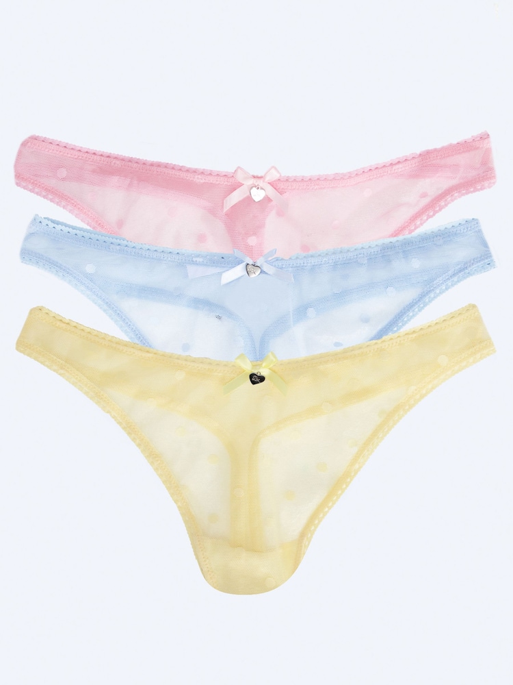 Boux Avenue Bella Spot Mesh Thongs 3 Pack - Imagen 1 de 6