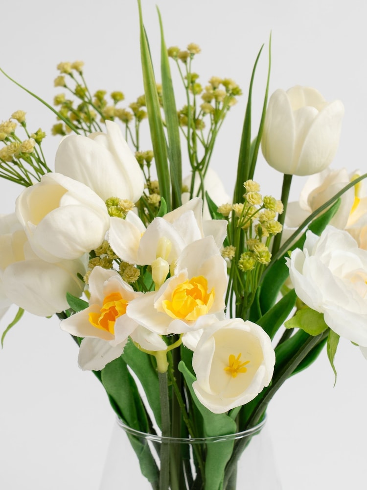 Scottish Everlastings Ltd White Faux Mixed Floral in Glass Vase - Image 2 of 3