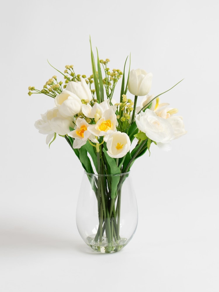 Scottish Everlastings Ltd White Faux Mixed Floral in Glass Vase - Image 3 of 3