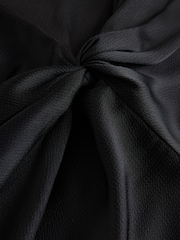 Black Satin Short Sleeve Twist Front Midi Dress - Image 2 of 7
