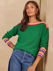 Love & Roses Bright Green Striped Detail Slash Neck Knitted Top - Image 4 of 4