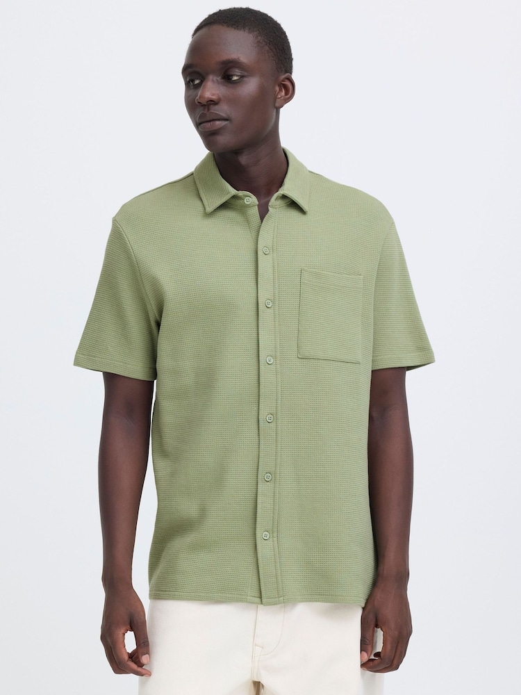 Blend Green Fillip Short Sleeve Cotton Waffle Shirt - Image 1 of 8