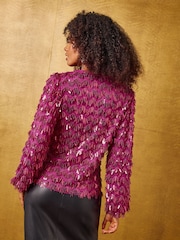 紫粉色 - Love & Roses Fringe Sequin Long Sleeve Blouse - 4的图像4｝