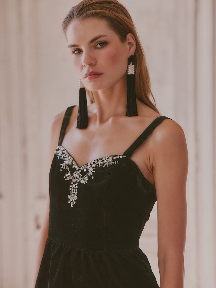 Love & Roses X V&A Black Embellished Velvet Camisole - Image 2 of 4 Love & Roses X V&A Black Embellished Velvet Camisole - Image 2 of 4