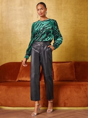Love & Roses Green Zebra Burnout 3/4 Sleeve Blouse - Image 3 of 6
