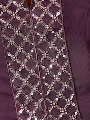 Morado - Love & Roses Sequin Front Long Sleeve Chiffon Blouse - Imagen 6 de 6