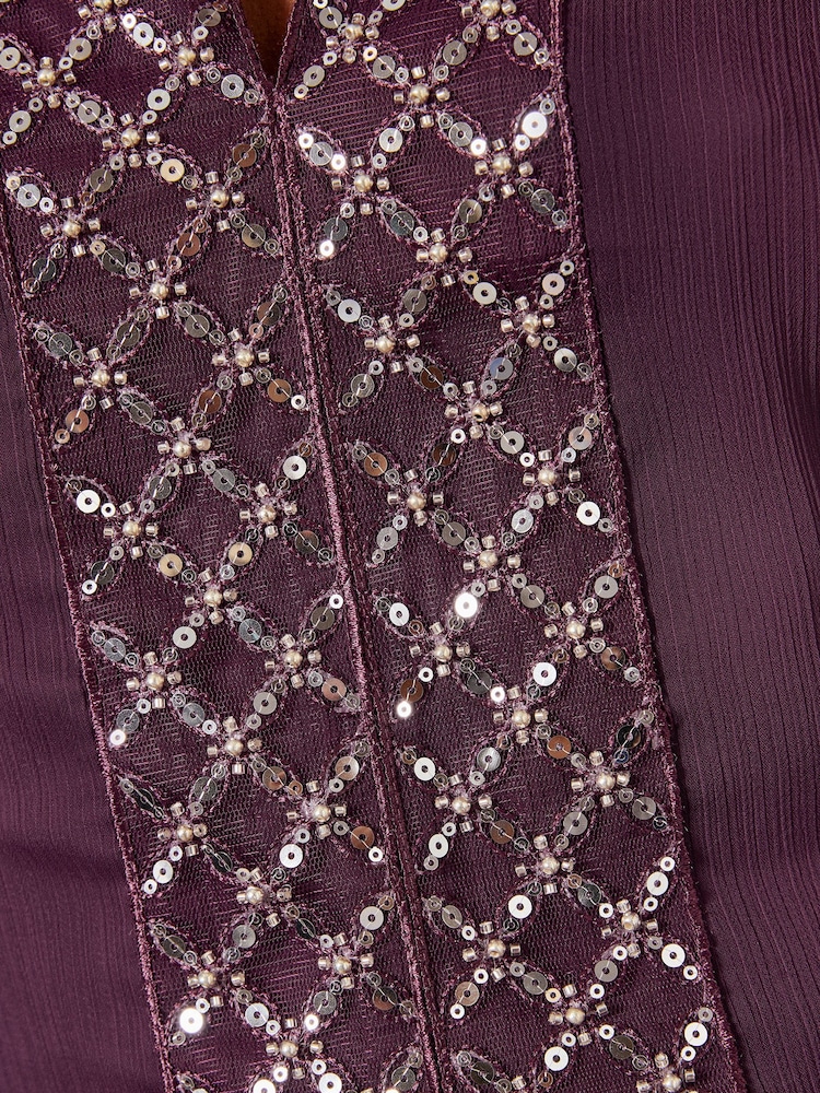 Morado - Love & Roses Sequin Front Long Sleeve Chiffon Blouse - Imagen 6 de 6