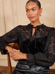 Love & Roses Black Velvet Lace Long Sleeve Blouse - Image 4 of 5