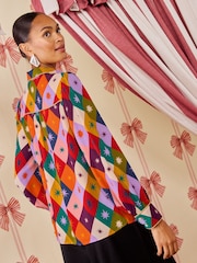 Love & Roses X Kate Fox Harlequin Print Button Through Long Sleeve Shirt - Image 5 of 5