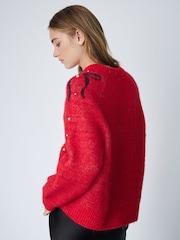 Red Long Sleeve Pearl and Bow Long Sleeve Knit Jumper - Image 3 of 8