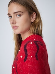 Red Long Sleeve Pearl and Bow Long Sleeve Knit Jumper - Image 5 of 8