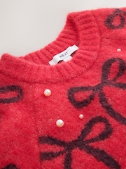 Red Long Sleeve Pearl and Bow Long Sleeve Knit Jumper - Image 7 of 8