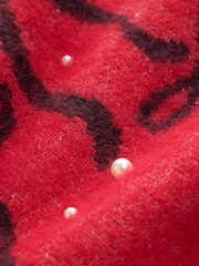 Red Long Sleeve Pearl and Bow Long Sleeve Knit Jumper - Image 8 of 8