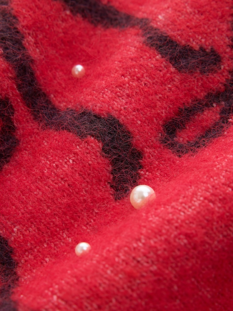Red Long Sleeve Pearl and Bow Long Sleeve Knit Jumper - Image 8 of 8
