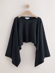 Charcoal Grey N. Premium Merino Wool Knit Cape Poncho - Image 1 of 3