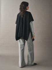 炭灰色 - N.Premium Merino Wool Knit Cape Poncho - 图片4 / 7