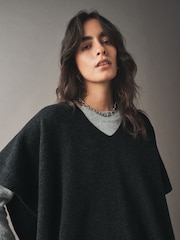炭灰色 - N.Premium Merino Wool Knit Cape Poncho - 图片5 / 7
