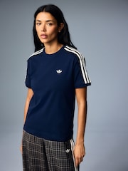 adidas Originals Navy Lace 3-Stripes T-Shirt - Image 1 of 6