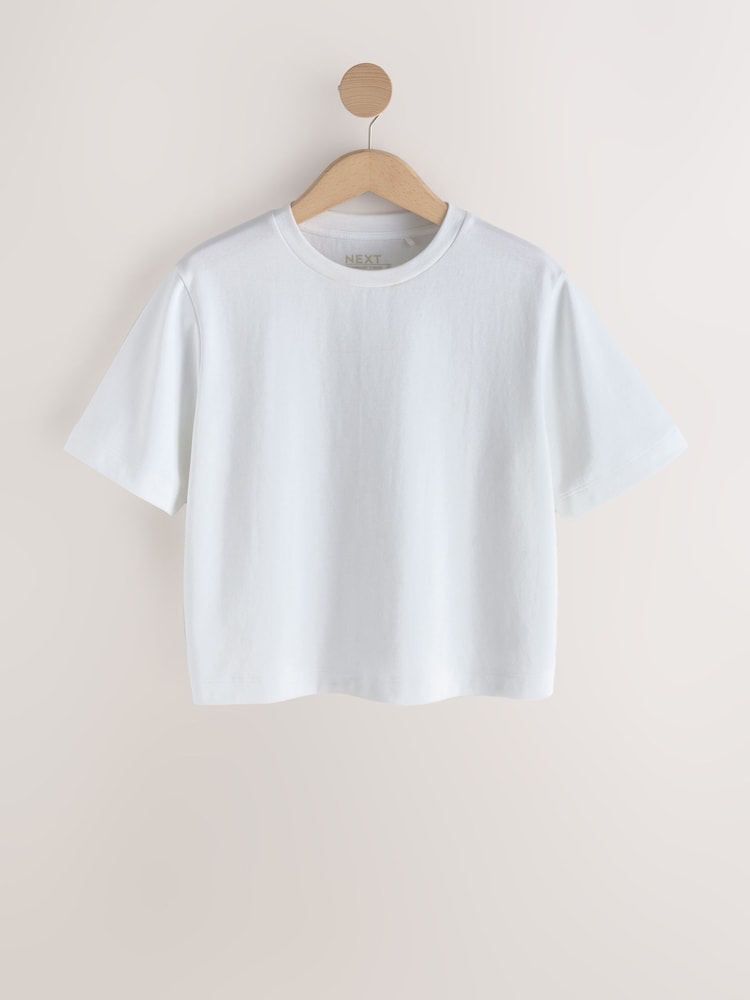 White Cropped Heavyweight Short Sleeve Crew Neck T-Shirt - Image 5 of 5