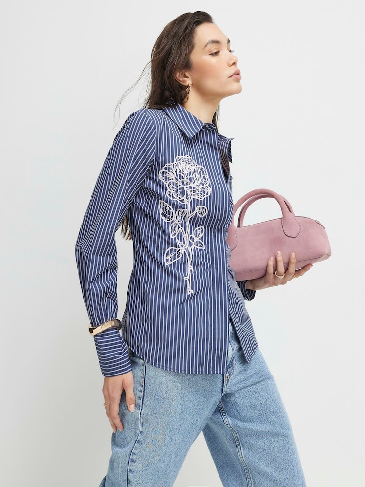 River Island Blue Embroidered Motif Long Sleeve Shirt - Image 1 of 4