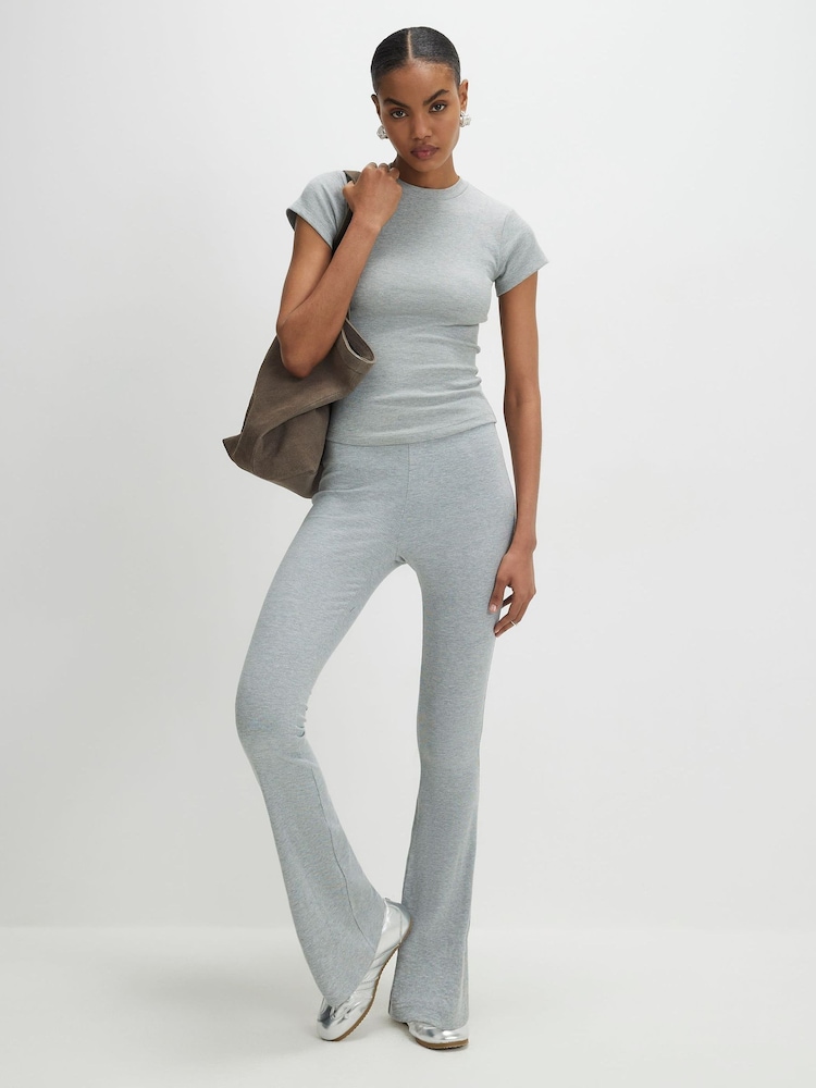 River Island Grey High Waisted Rib Flare Leggings - Image 1 of 4