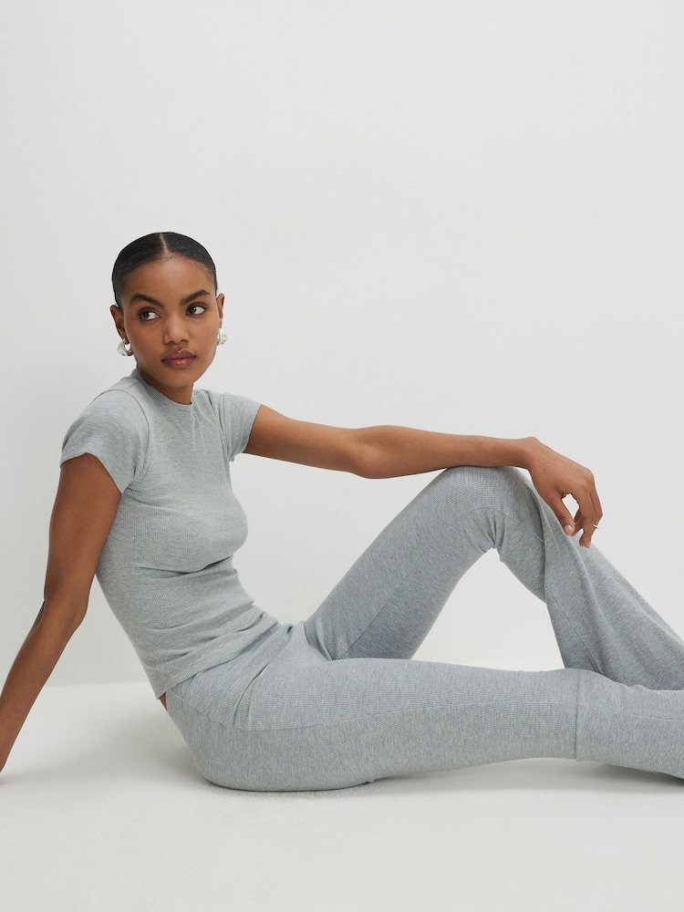 River Island Grey High Waisted Rib Flare Leggings - Image 4 of 4