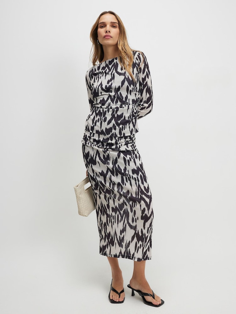 River Island Cream Abstract Print Maxi Skirt - Image 1 of 4