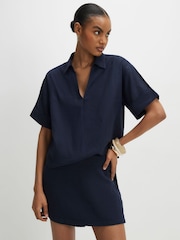 River Island Blue Linen Blend Short Sleeve Shirt - Image 1 of 4