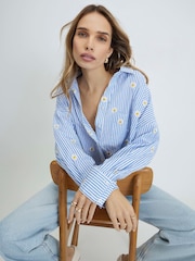 River Island Blue Daisy Embroidered Knot Front Shirt - Image 1 of 4