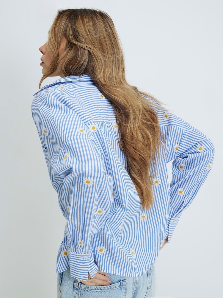 River Island Blue Daisy Embroidered Knot Front Shirt - Image 2 of 4