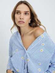 River Island Blue Daisy Embroidered Knot Front Shirt - Image 4 of 4