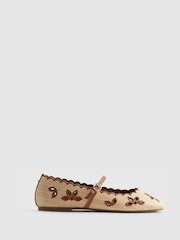 River Island Cream Scallop Edge Broderie Ballet Flat Shoes - Image 2 of 6