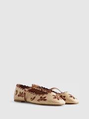 River Island Cream Scallop Edge Broderie Ballet Flat Shoes - Image 3 of 6