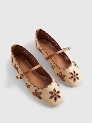 River Island Cream Scallop Edge Broderie Ballet Flat Shoes - Image 5 of 6