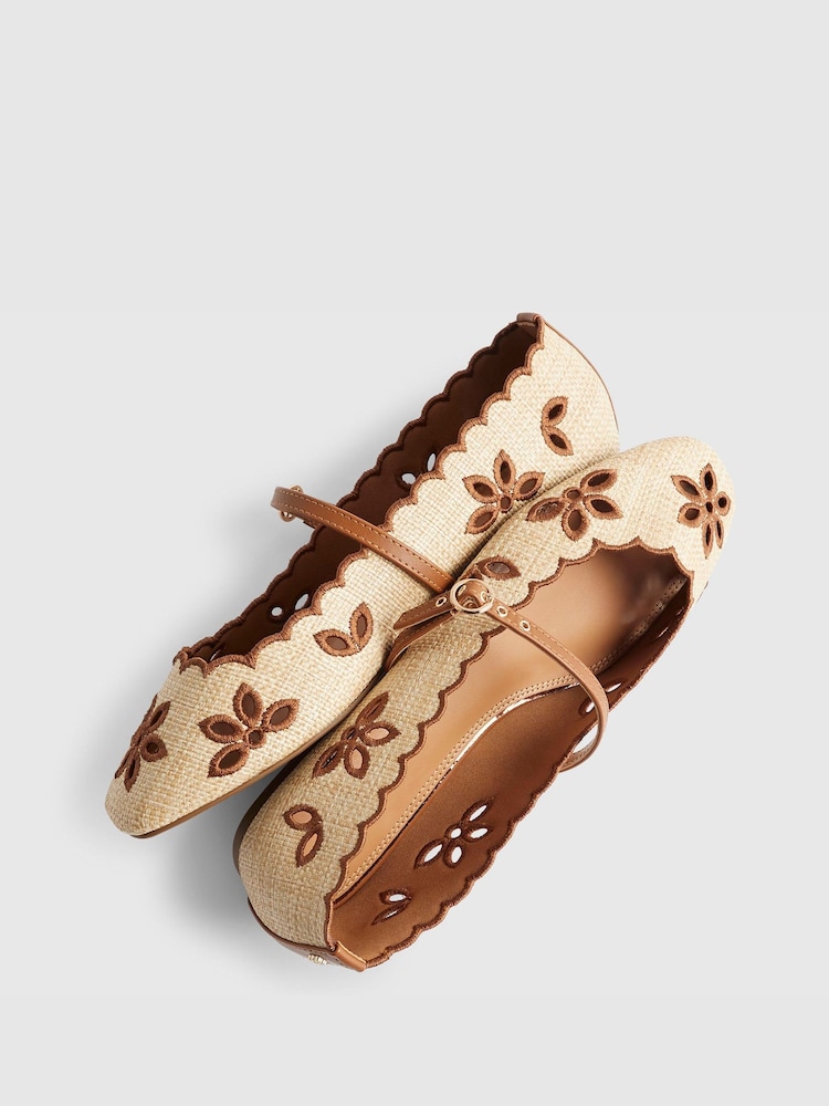 River Island Cream Scallop Edge Broderie Ballet Flat Shoes - Image 6 of 6