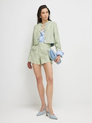 River Island Green Scallop Boucle Trophy Jacket - Image 1 of 4
