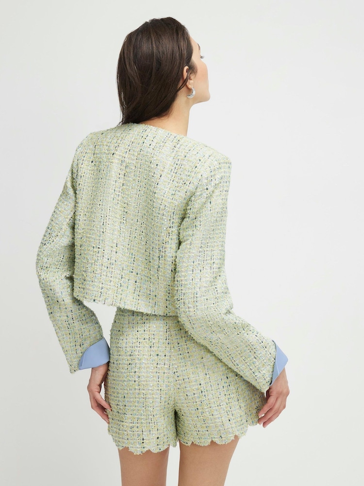 River Island Green Scallop Boucle Trophy Jacket - Image 4 of 4 River Island Green Scallop Boucle Trophy Jacket - Image 4 of 4