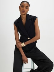 River Island Black Cap Sleeve Twill Waistcoat - Image 1 of 4