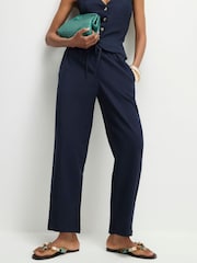 River Island Blue Linen Blend Tapered Trousers - Image 1 of 4