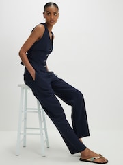 River Island Blue Linen Blend Tapered Trousers - Image 4 of 4
