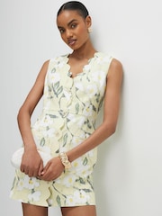 River Island Green Floral Scallop Linen Mini Dress - Image 3 of 4