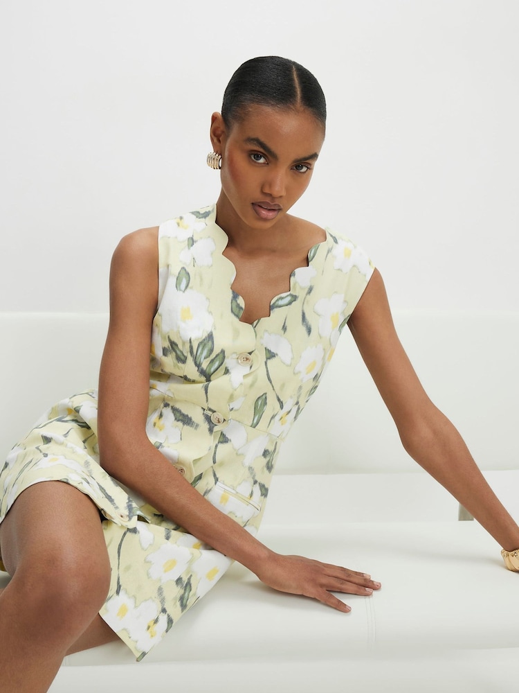 River Island Green Floral Scallop Linen Mini Dress - Image 4 of 4 River Island Green Floral Scallop Linen Mini Dress - Image 4 of 4