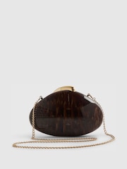 River Island Brown Marble Pebble Box Clutch with Gold Chain - Image 1 of 5