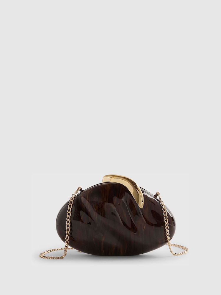 River Island Brown Marble Pebble Box Clutch with Gold Chain - Image 2 of 5 River Island Brown Marble Pebble Box Clutch with Gold Chain - Image 2 of 5